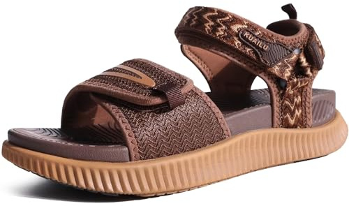 KuaiLu Sandalias Trekking Deportivas Mujer Comodas Ortopedicas Fascitis Plantar Caminar Senderismo Ligera Cuero Ajustables Verano Abierta Antideslizantes Sandalias Montaña Marrón 41