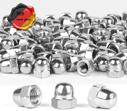 LALAGO M8 Tuercas Bellota, 100 Piezas Tuercas Sombrerete Acero Inoxidable, Tuerca Sombrerete DIN 1587, A2 V2A Tuercas Sombrerete Hexagonales para Tornillos Pernos Roscados & Varillas Roscadas