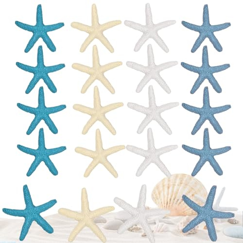 WISIRENT Seestern Deko, 20 Stück 5,8 cm Mini Seesterne Deko Harz, Natürliche Seesterne, Finger Seestern für DIY Handwerk, Strandthema Party, Aquascape Zubehör, Home Decoration