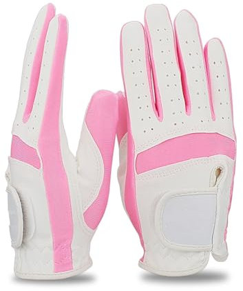 Golfhandschuhe 1 Paar Golfhandschuhe for die linke und rechte Hand, for Kinder, Jungen, Grils, Stoff, 2 Farben, Weiß, Rosa, Blau, weicher und atmungsaktiver Sporthandschuh Golfhandschuhe Damen(Pink 1
