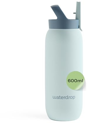 waterdrop® All Purpose Thermosflasche 600ml – Trinkflasche mit Strohhalm – isolierte Edelstahl, 24h kalt - 6h heiß – auslaufsicher & bruchsicher – Thermobecher