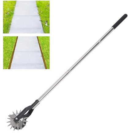 Tnfeeon Wheel Rotary Edger Edger Lawn Tool Adjustable Manual Lawn Tool Sidewalk Hand Edger Rotary Shear 3 Sections Stainless Steel Handle with Cushion Grip