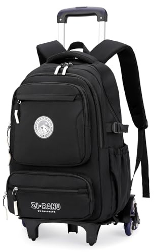Tanou Cartable a Roulettes pour Garçons, 30L Sac à Dos Scolaire pour Adolescents avec 6 Roues, Imperméable Trolley Daypack Décontracté pour le Collège et le Lycée, Noir