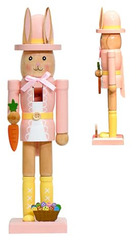 Desk Bunny Nutcracker Statue - 12 Inch Easter Bunny Nutcracker Decor | Easter Wood Nut Cracker | Friends Family Collectible Figurine | Spring Scene Props | Home Decoration