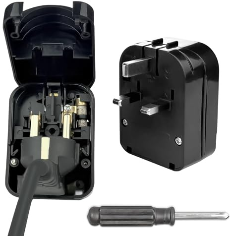 Eu to UK plug Adapter with Screwdriver, 2 Pin to 3 Pin Adapter Euro to UK Plug 13A Fused, Euro to UK plug Adapter, (Black)