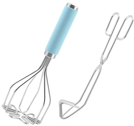 Alipis Stainless Steel Potato Masher and Food Tong Set Reusable Kitchen Potato Press Sturdy Vegetable Crusher for Cooking 2pcs Kitchen Tool Kit