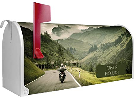 banjado® Amerikanischer Briefkasten - US Mailbox/Letterbox mit Motiv Transalp 51x22x17cm - Postkasten Stahl aus Amerika – Briefkasten amerikanisch weiß pulverbeschichtet