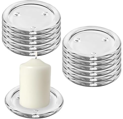 WIYETY 12 Stück Klare Untersetzer Glas, Rund Kerzenuntersetzer, Klar Kerzenständer, Glasuntersetzer, Kerzenhalter Glas, für Hochzeit, Weihnachten - 10cm - Innendurchmesser 7,7 cm