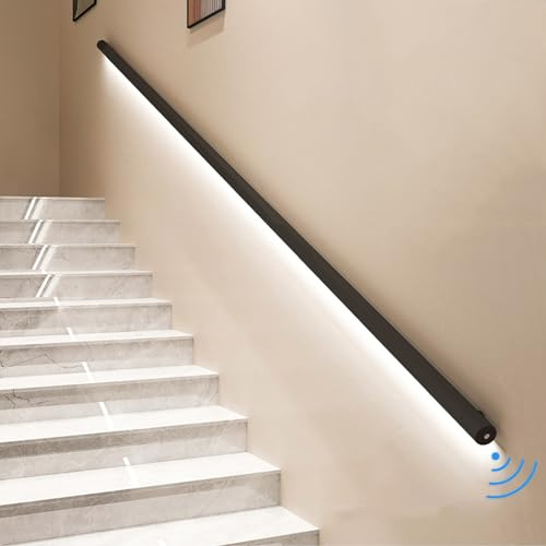 Stair Handrail with LED Motion Sensor Light, Wall Mounted for Indoor Steps, Enhances Safety and Visibility