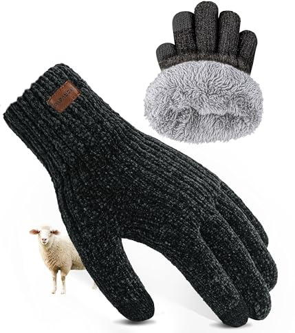 FORVEVO Handschuhe Herren,Wolle Winterhandschuhe Damen mit Fleece Futter, Touchscreen Thermohandschuhe,Warme Strickhandschuhe für Kaltes Wetter