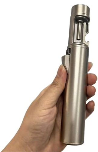 Tragbares Jet-Flame-Feuerzeug, 18 cm Stablänge mit Flaschenöffner, winddichtes Kerzenfeuerzeug for Kerzencamping (Brennstoff Nicht im Lieferumfang enthalten)(Metallic)