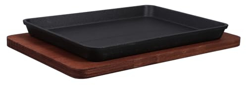 STOBAZA Poêle à Griller Fonte Carrée avec Base Plaque Teppanyaki Antiadhésive pour Steak et Fajitas Compatible Induction Barbecue et Cuisine Maison