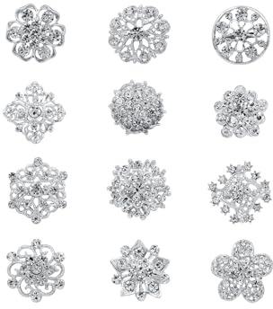 Hopzab 12 spille tempestate di diamanti di cristallo, fibbia decorativa con strass, spilla da sposa per donne fai da te vestiti borse, Misura unica, Lega di acciaio Strass, Nessuna pietra preziosa