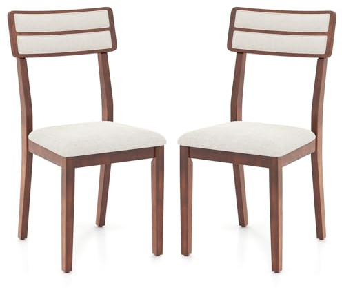 COSTWAY Chaise Salle a Manger Lot de 2, Chaises Hautes avec Dossier Haut, Siège Rembourré, Pieds en Bois de Caoutchouc, Fauteuil Salle a Manger sans Accoudoirs, Charge 180 KG (Noyer)