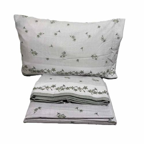 Michele Biancheria Casa - Completo Lenzuola Matrimoniale in Pura Flanella di Cotone, Set 4 Pezzi, Morbido e Caldo, Ideale per l'inverno - Made in Italy (Matrimoniale, Floreale Verde)