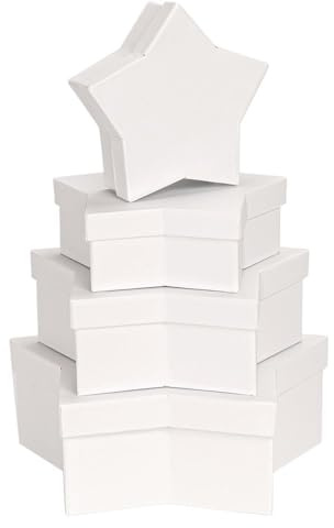 Ideen mit Herz Cajas de regalo Star con tapa, cajas de cartón en forma de estrella, juego de 4 unidades, 4 tamaños diferentes, de cartón estable, ideal para Navidad y cumpleaños, color blanco