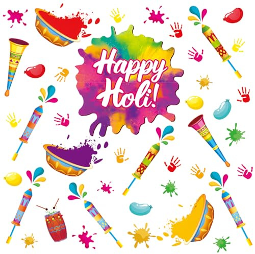 Ausril Happy Holi Window Stickers,Holi Windows Clings Hindu,Indian Festival of Colors Wall Stickers,India Holiday Wall Decals Colorful,Hindu Festival Wallpaper for Living Room Bedroom Party Porch