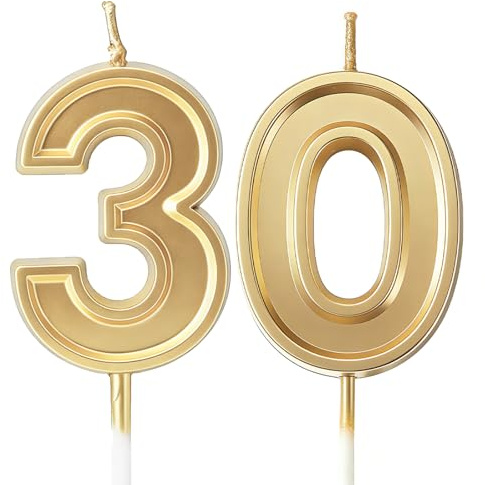URAQT Geburtstagskerzen Zahlen 30, 3D Gold Geburtstag Kerzen für Kuchen | Gold Kerzen Geburtstag, Tortendeko Geburtstag, Geburtstagskerzen für Geburtstagsdeko