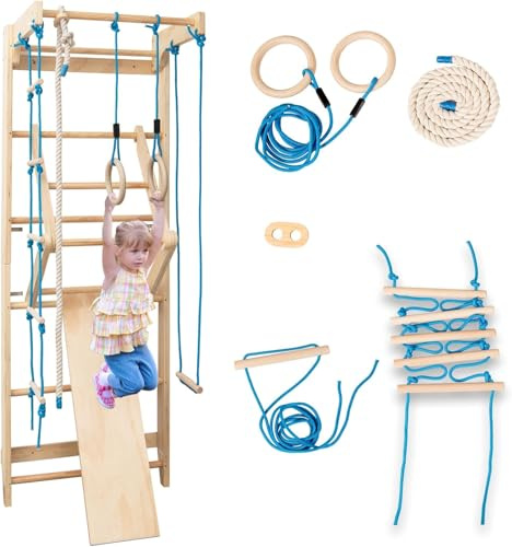 FANTASK Holz Kletterwand 80x60x220cm, Sprossen-Turnwand mit Montagematerial für Heimtrainingsbereich