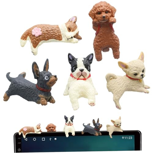 Bemonew Computer Decorations Computer Monitor Decor 5PCS Cute Funny Mini Dog Figurines Plastic Car Dashboard Accessories