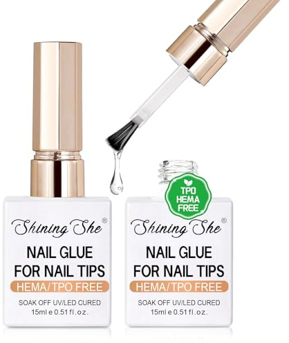 Shining She Falska nagelgellim, TPO utan HEMA, 2 st UV-gel extra starkt nagellim, långt hållbart lim för Gummy Base Americaine, diamantlim, nagellim för gör-det-själv nagelkonst, 15 ml