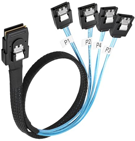 MEIRIYFA Cable Mini SAS a 4 SATA, 36 pines, SFF 8087, host/controlador a 4 SATA de 7 pines hembra Target/Backplane Data Server RAID cable para disco duro, ordenador – 0,5 m