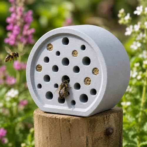 Bienenhotel Wetterfest Aus PLA Für Den Garten, Kompaktes Wildbienenhotel Und Insektenhotel Als Nisthilfe Für Mauerbienen, Robustes Bienenhaus Für Außenbereich (Weiß_B)