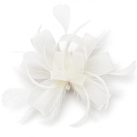 QhgPnt Cream Fascinator, Elegant Wedding Hair Accessory with Veil Netting,Cocktail Hat Feather Mesh Flower Hair Clip, Clip-On Fascinator Headwear for Special Occasions