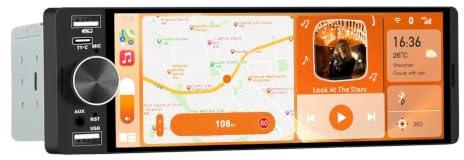 Junsun Radio Coche Universal 1 DIN con 6.36 Pulgadas Pantalla Táctil, con CarPlay/AndroidAuto/Admite
