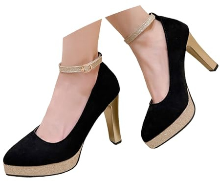 Escarpins à Plateforme à Talon épais avec Bride Cheville Scintillante et Bout fermé, Chaussures de soirée élégantes pour Robe de cérémonie, Confortables pour Danser Toute la Nuit