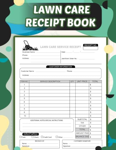 Lawn Care Receipt Book: Professional Service Receipt Book for Lawn Care & Landscaping Businesses