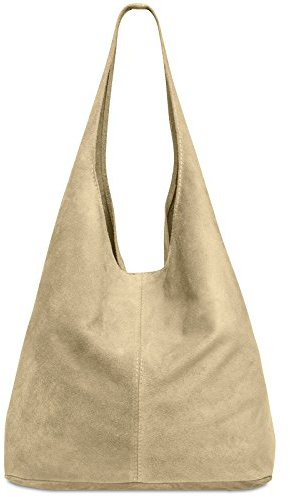 Caspar große Damen Wildleder Tasche Hobo Bag Shopper - CLASSIC LINE - Modell No.767 - Made in Italy, Farbe:beige, Größe:One Size
