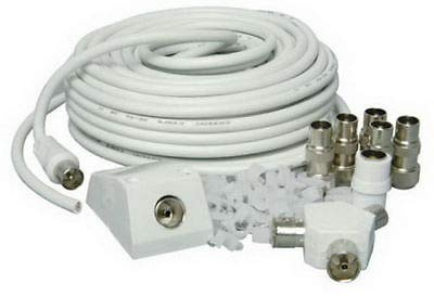 SI © 15m TV AERIAL COAXIAL CABLE EXTENSION KIT FREEVIEW CABLE PLUGS COAX LEAD