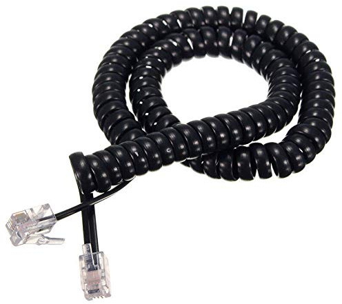 SENRISE - Cavo telefonico telefonico per cavo telefonico RJ10, RJ9 4P4C, cavo a spirale, 2 m, 3 m, 5 m, colore: nero, 1 pezzo