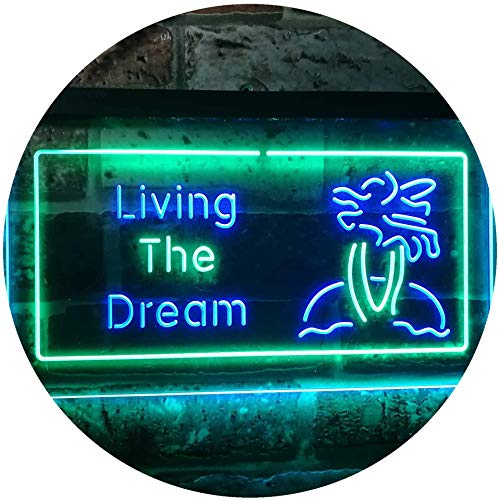 ADVPRO Living The Dream Island Bar Pub Dual Color LED Barlicht Neonlicht Lichtwerbung Neon Sign Grün & blau 300 x 210mm st6s32-i3427-gb