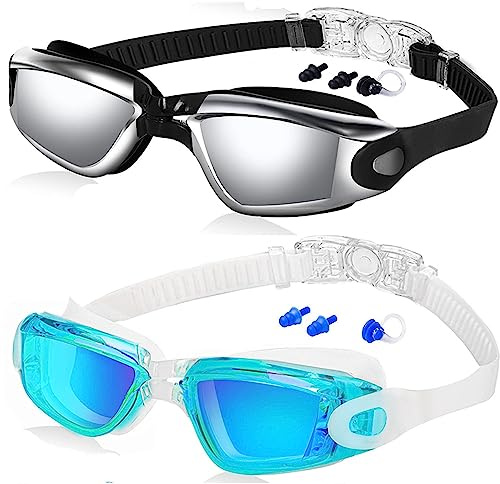 ALLPAIPAI Swim Goggles | Swimming Goggles | Pack of 2 No Leaking Anti Fog UV Protection Triathlon with Nose Clips + Ear Plugs,Swim Goggles for Women Men Adult Youth Kids Child