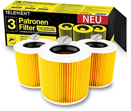 3 Filter für Kärcher Staubsauger [WD3, WD2, WD1, MV3, MV2, A, K, KNT, NT, SE, VC] – ersetzt 6.414-552.0 – 3 Rundfilter + 3 Verschluss-Schrauben für Allergiker gegen Feinstaub & Gerüche