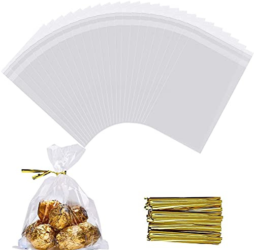 120Pcs Clear OPP Bags, 8 x 12 cm Clear Bags with Twist Ties for Bakery, Popcorn, Cookies, Candies, Dessert, Gift Packing bags