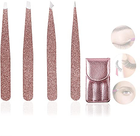 WUBAYI Juego de 4 pinzas profesionales de acero inoxidable para cejas, astillas y depilación encarnada, puntos negros, pestañas