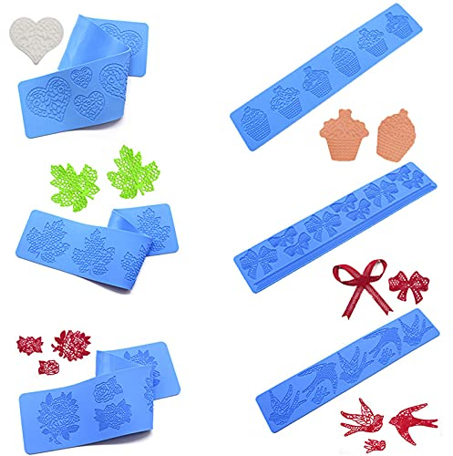 TROYSINC Spitzen-Kuchenform,Spitze Silikonform Prägematte Strukturmatte Spitze Fondant Matte für Tortendeko,Kuchen Spitze Matte Silikon Kuchen Matte, Mousse Tortendeko (6-teiliges Set)
