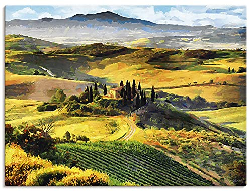 ARTLAND Wanddeko Leinwand Bilder Wandbild 80x60 cm Gemälde Landschaftsbilder Toskana Natur Italien Gebirge Mediterran U2CH