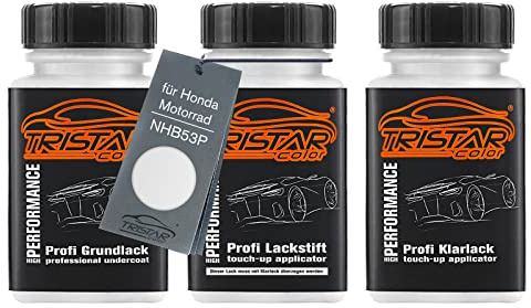 TRISTARcolor Motorcykellack Backstift set för Honda Motorrad NHB53P Glare White Perl basecoat klarlack 50ml vardera