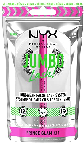 NYX Professional Makeup Sistema di Eyeliner e Ciglia Finte Vegane*, Tenuta Fino a 12H, Banda Invisibile, Ri-utilizzabili Fino a 15 Volte, Ciglia Vegane, Jumbo Lash! Set, Fringe Glam Kit