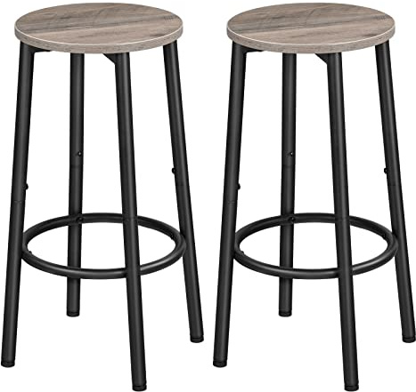 HOOBRO Set di 2 Sgabelli da Bar, Sgabelli da Pranzo con Poggiapiedi, in Stile Industriale, Struttura in Metallo Resistente, per Pranzo, Cucina, Bar, Montaggio Facile, Grige e Nero EBG03BY01