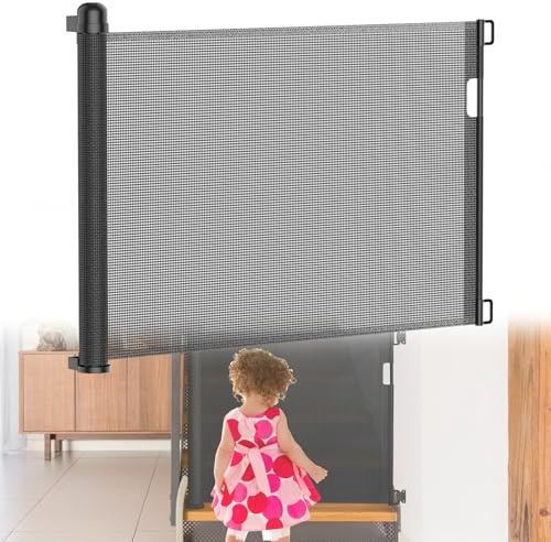 HENGMEI Treppenschutzgitter Türschutzgitter Ausziehbar 0-180 cm Hundebarrieren Einziehbares Tür- und Treppengitter für Babys und Haustiere (Schwarz, 180cm)