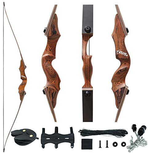 Black Hunter 60 Abnehmbar Langbogen mit Steigleitung aus technischem Holz und laminierten Bogengliedern 20-40lbs für das Bogenschießtraining Jagd Zielübungen Arm Fingerschutz rechte Hand (35 lbs)