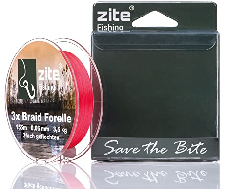 Zite Fishing Geflochtene Angelschnur 3-Fach – 0,06mm Forellen-Schnur Rundgeflochten Angeln Rot - 155m Spule auch für Barsch Ultra-Light Fischen
