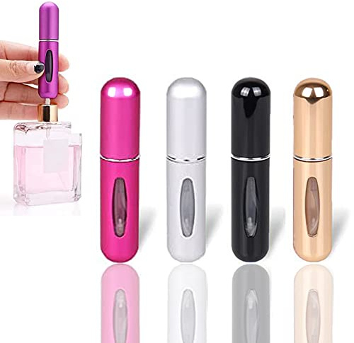 BGHK 4 Stück 5ml Parfümzerstäuber,Parfümzerstäuber Nachfüllbar,Mini Parfümflasche Nachfüllbar,Zerstäuber Parfüm Parfum Zerstäuber für Unterwegs, Darunter Schwarz, Rosenrot, Gold
