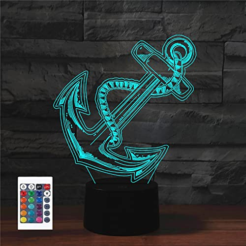 SUPERRUIDALONG 3D Schiffsanker Fernbedienung 16 Farben Nachtlichter Illusion Acryl LED Tisch Nachttisch Lampe Kinder Schlafzimmer Schreibtisch Dekor Geburtstag Geschenke Spielzeug für Kinder