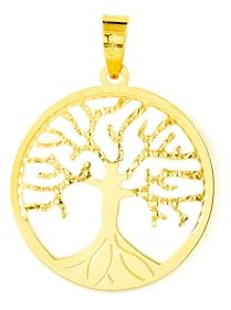 Monde Petit - Pendente ciondolo brillantezza e texture Albero della Vita Oro Giallo 18k - Scatola Regalo - Certificato di garanzia